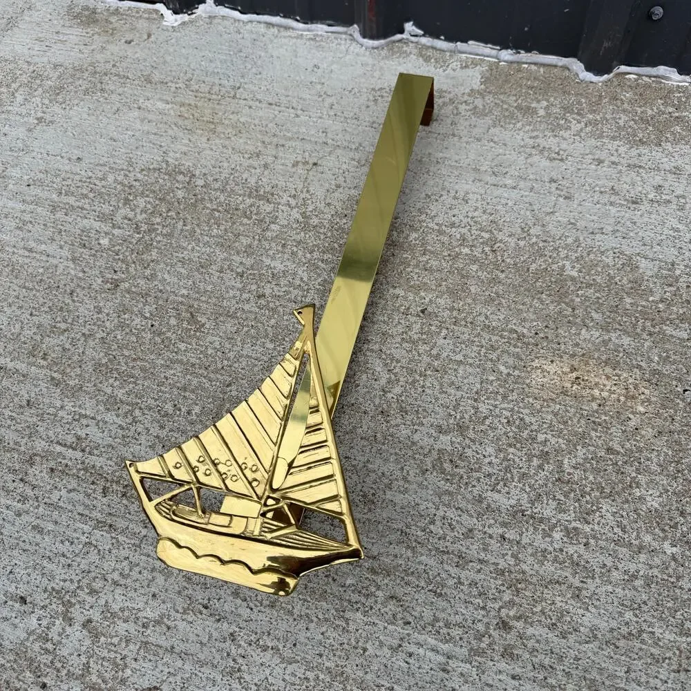 VTG Solid Brass Sail Boat Ship Over the Door Wreath Hanger Holder Hook Liards